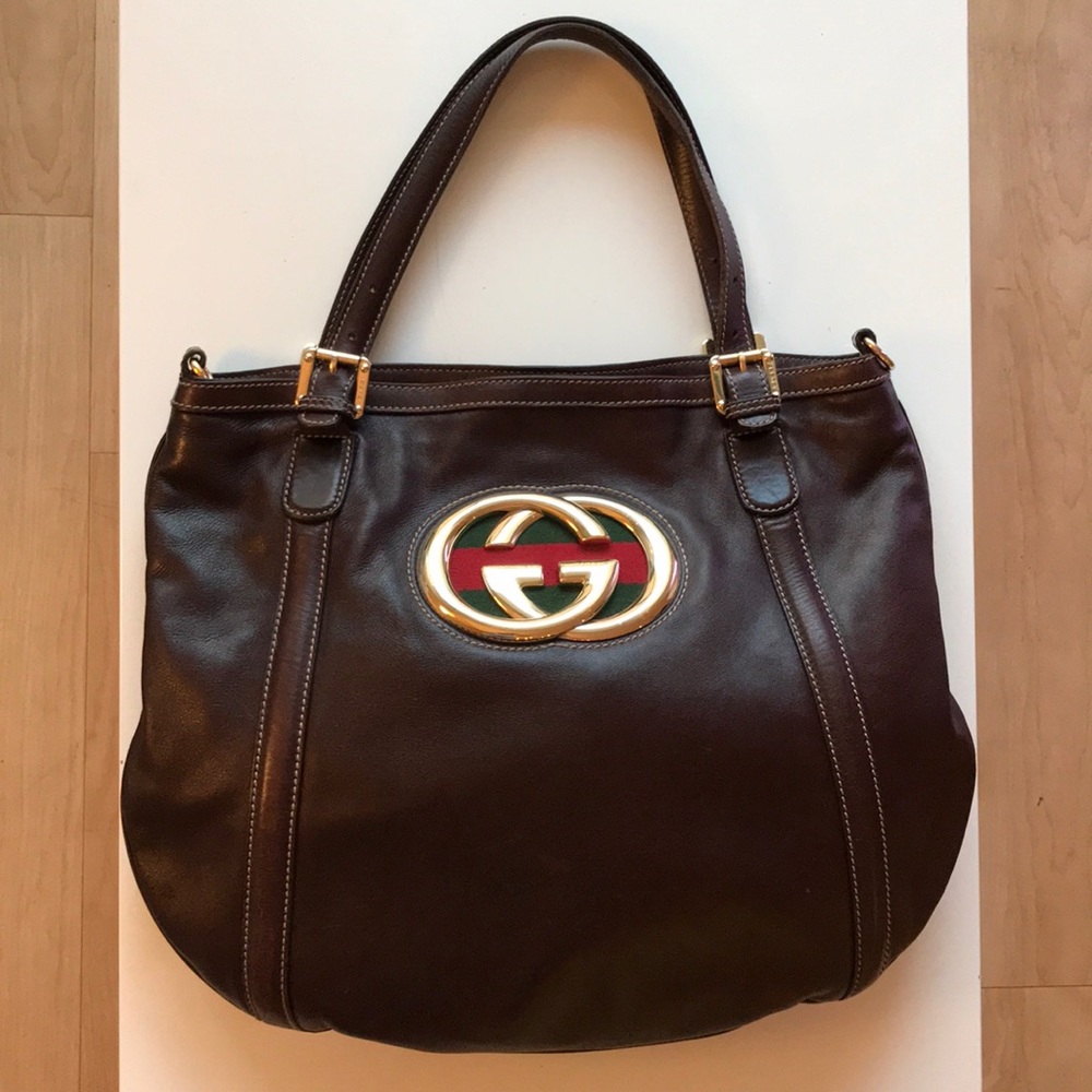 Gucci Shoulder Bag - Brown Leather with Gucci Logo